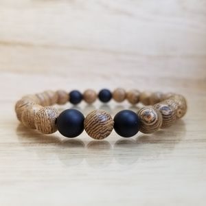 Sandalwood & Black Onyx Beaded Stretch Bracelet